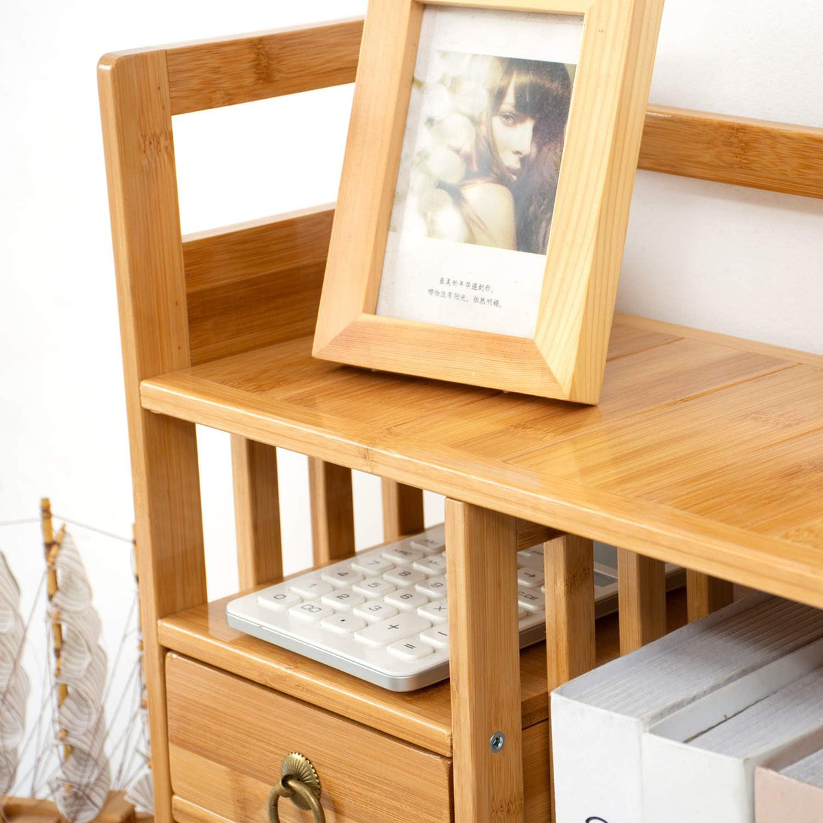 Bamboo Desktop Bookshelf with 3 Drawers X3048