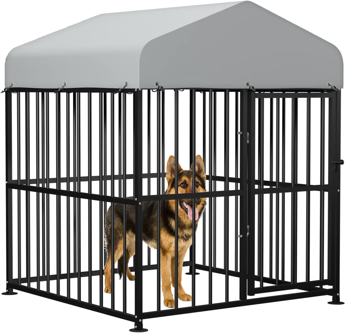 Large Outdoor Metal Dog Kennel with Top Cover, 4'L x 4'W x 5'H D9467