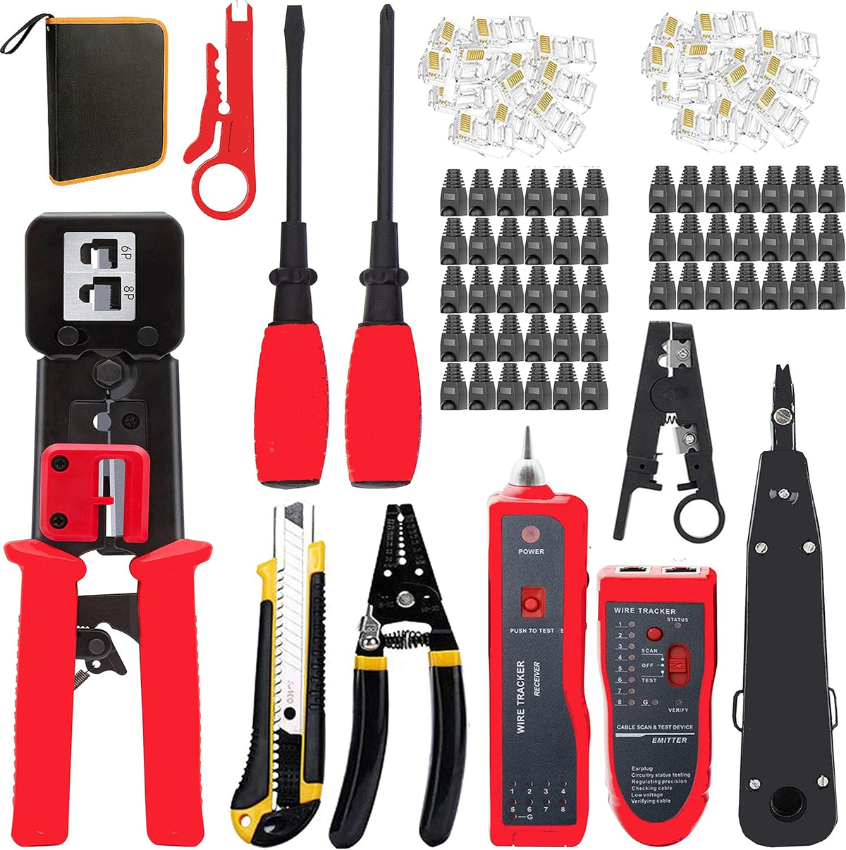 Cat5/Cat5e/Cat6 Crimping Tool Set with 50PCS Connectors O767567
