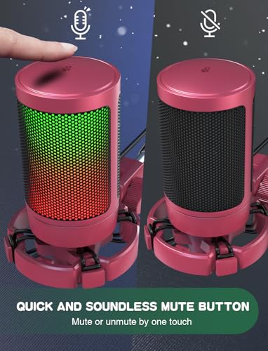 Gaming USB Microphone with Quick Mute, RGB Indicator, Tripod Stand, Pop Filter, Shock Mount, Gain Control I9164