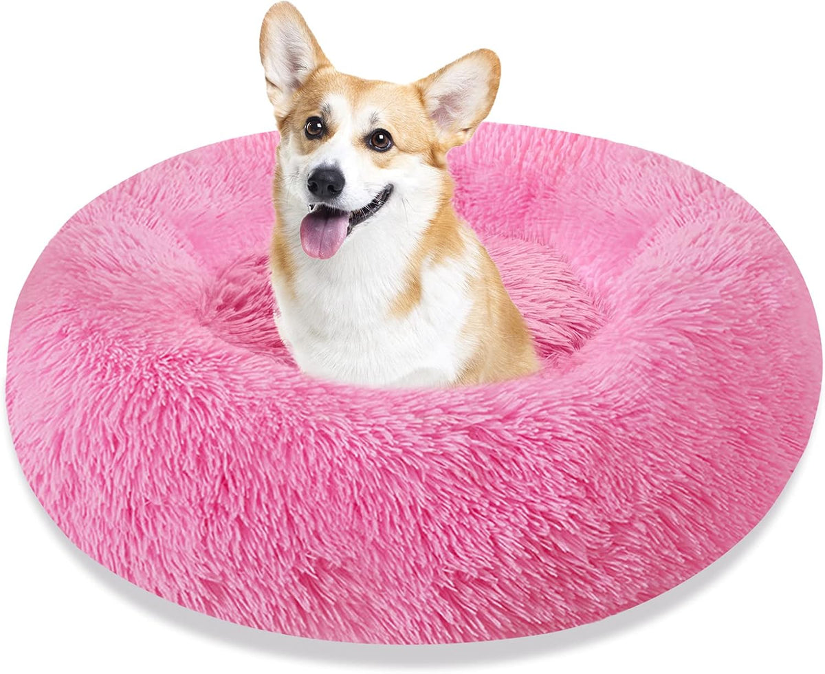 Calming Machine Washable Round Faux Fur Plush Dog Cat Bed P21819