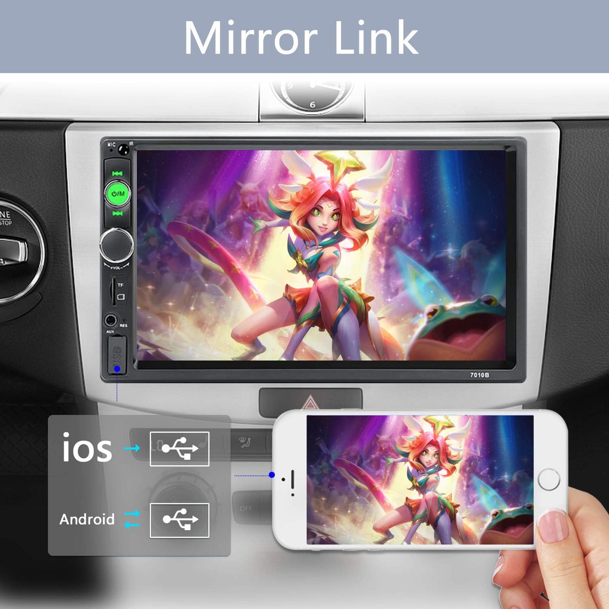 7” Touch Screen Double Din Car Stereo with Backup Camera C9876