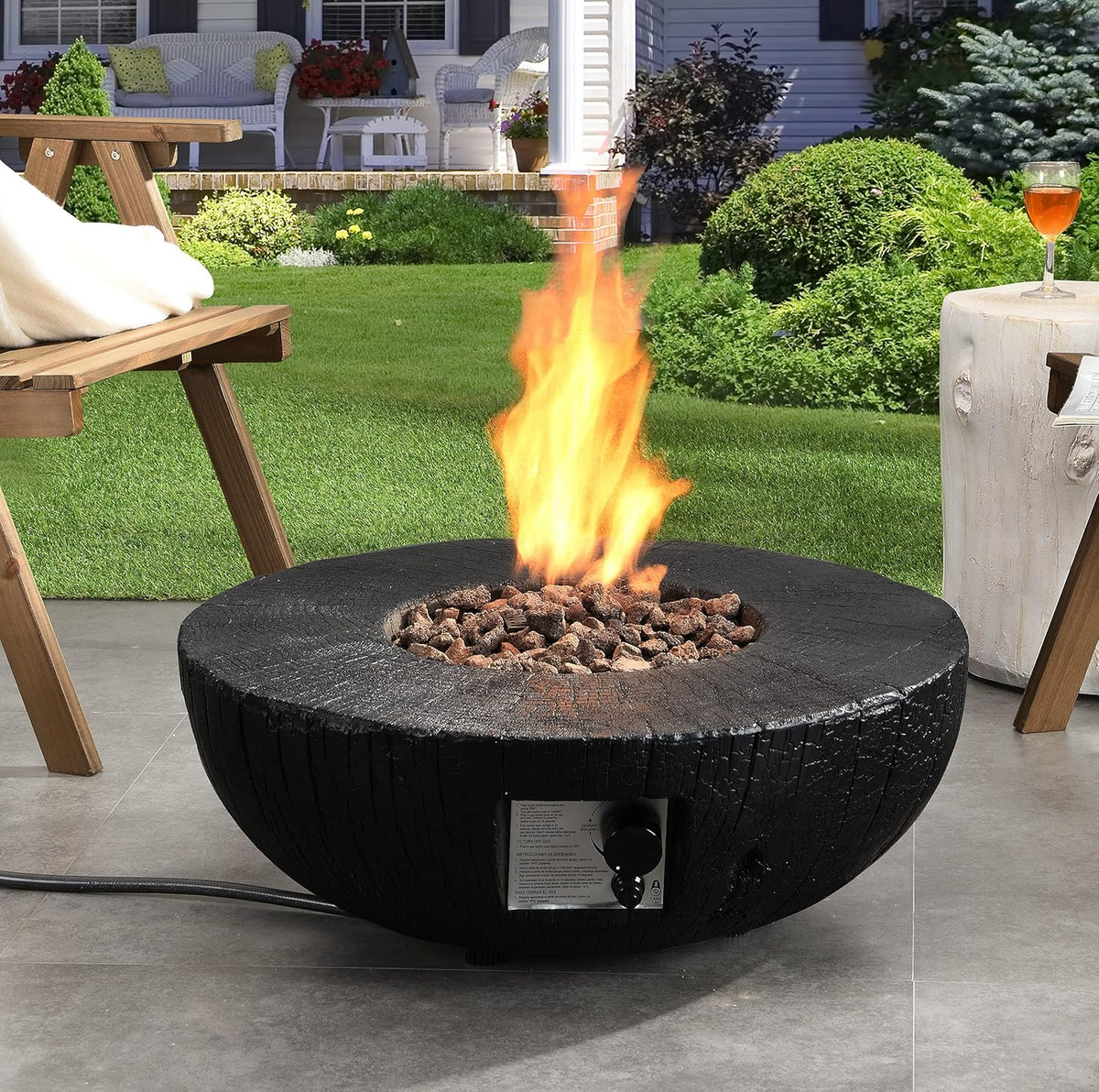 28 Round 30,000 BTU Auto-Ignition Propane Fire Pit Table with Cover and Lava Rock T4682