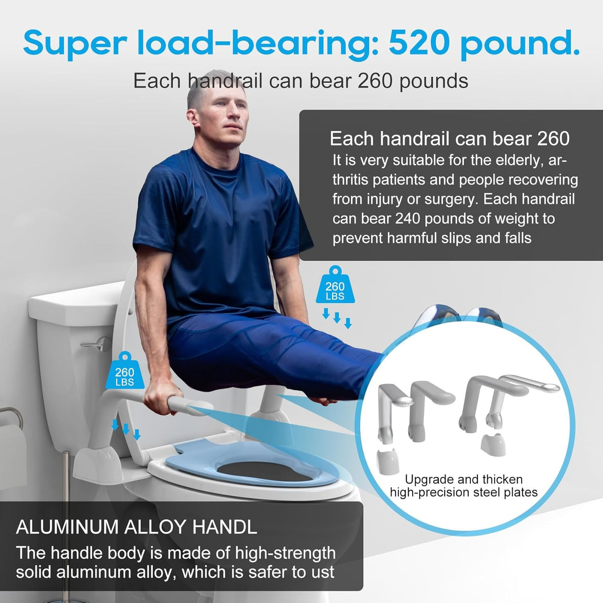 Heavy Duty Toilet Safety Rails with Foldable Handles B209