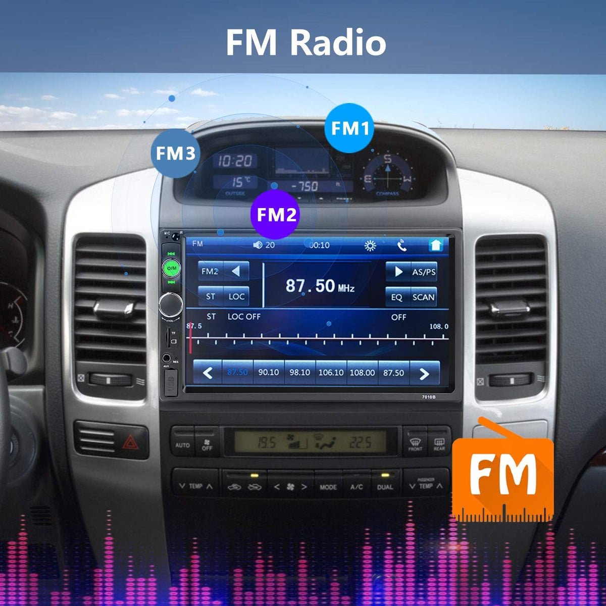 7” Touch Screen Double Din Car Stereo with Backup Camera C9876