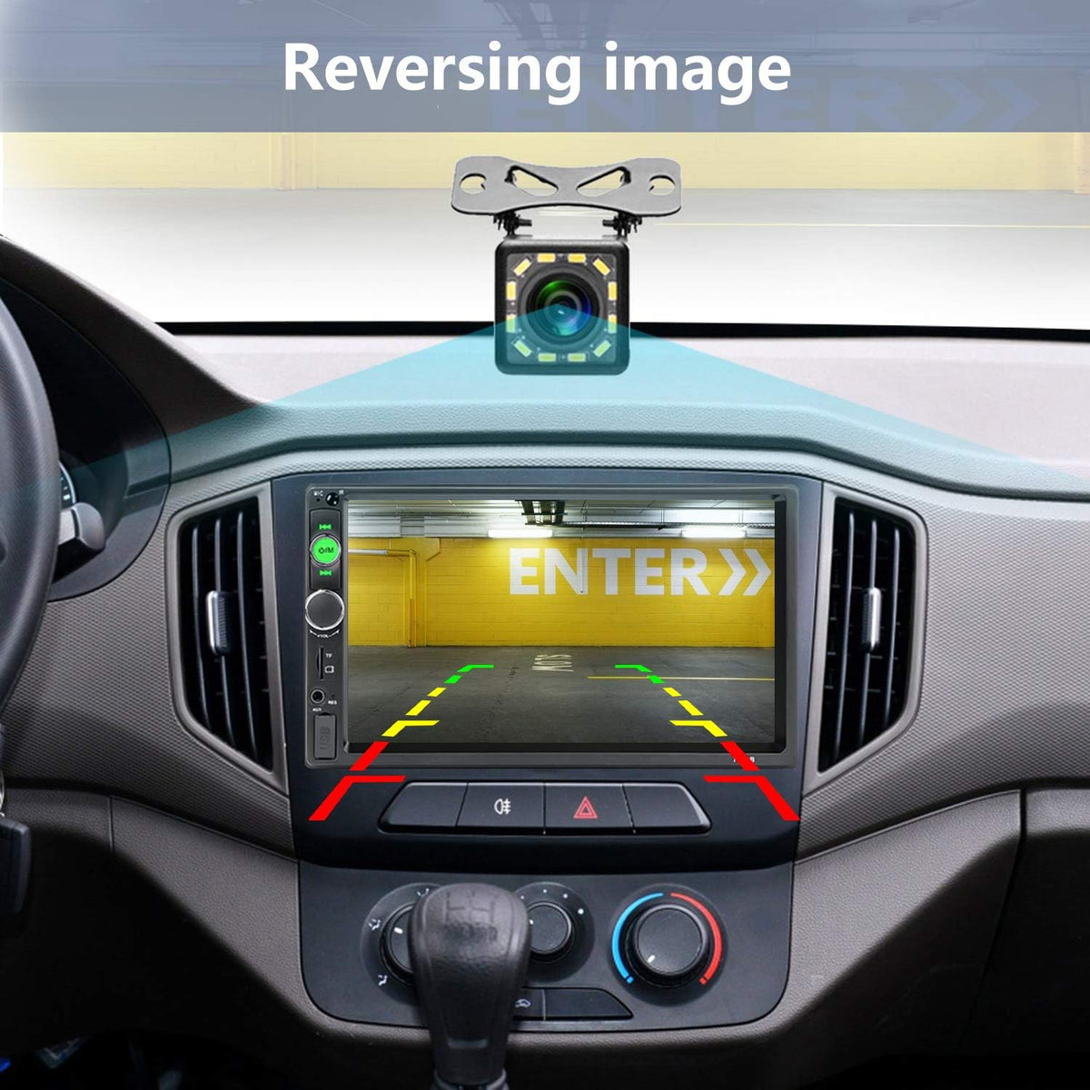 7” Touch Screen Double Din Car Stereo with Backup Camera C9876