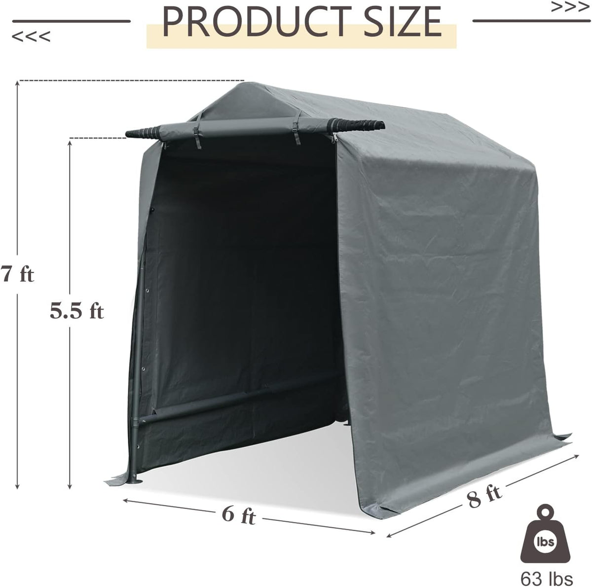 6x8 ft Portable Storage Shelter with Roll-up Zipper Door K1271