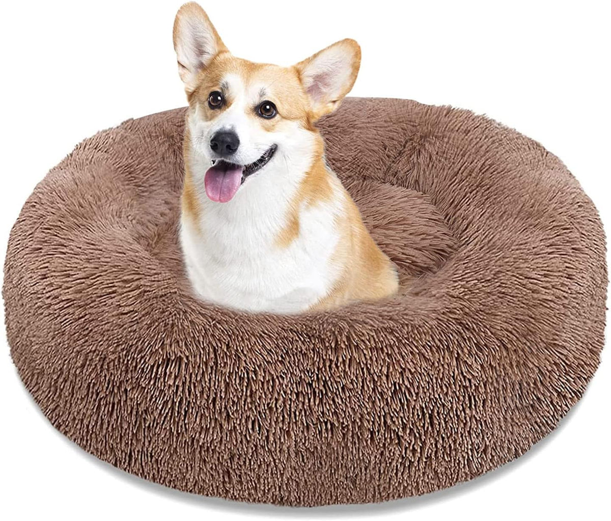 Calming Machine Washable Round Faux Fur Plush Dog Cat Bed P21819