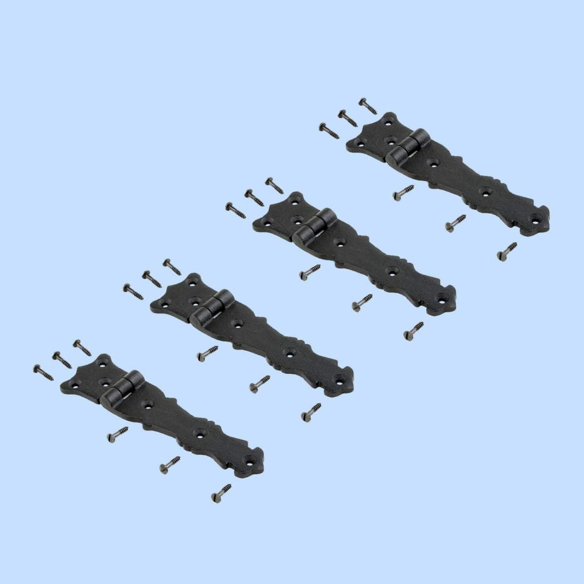 Black Wrought Iron Door Strap Hinge 5.5 L Fleur De Lis Rust Resistant Pack Of 4 L774