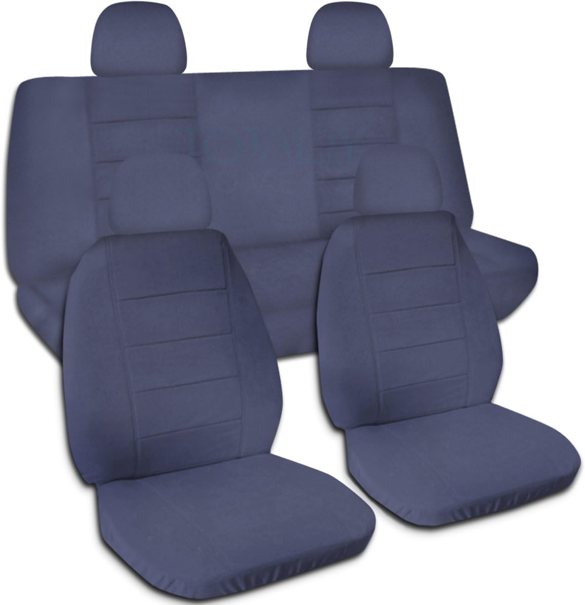 Solid Color Car Seat Covers with 4 Headrest Covers Navy Blue Full Set Z7908