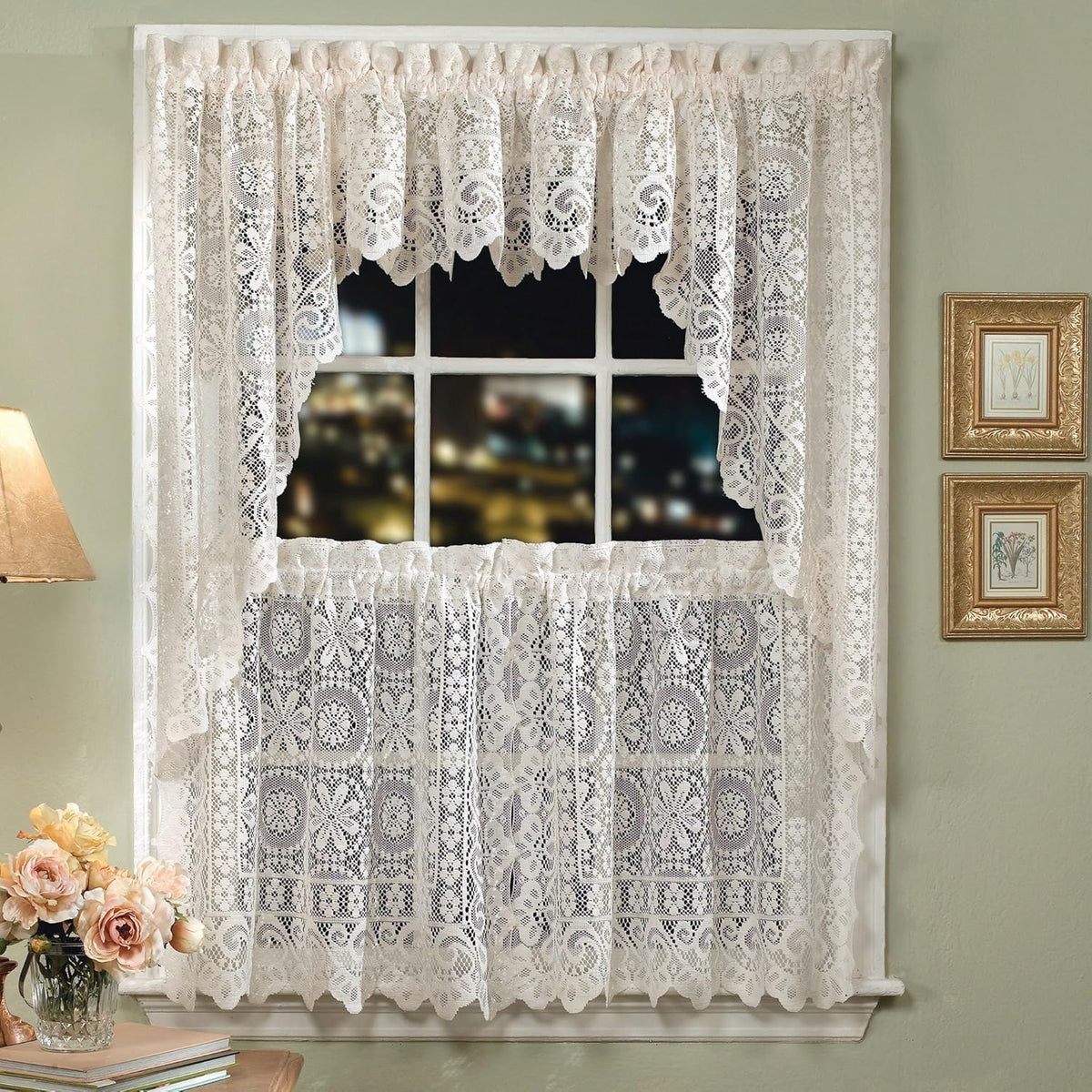 White Lace Kitchen Curtain 36" Tier T5544