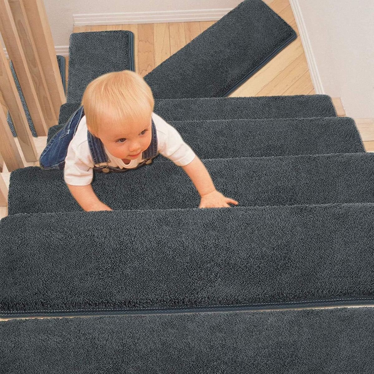 Green 14 Pieces Non-Slip Washable Carpet Stair Treads Set G306