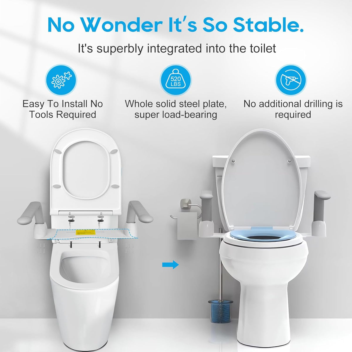 Heavy Duty Toilet Safety Rails with Foldable Handles B209