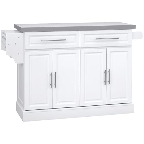 Black Rolling Kitchen Island Cart with Stainless Steel Top, 2 Drawers M273527