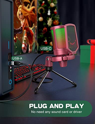 Gaming USB Microphone with Quick Mute, RGB Indicator, Tripod Stand, Pop Filter, Shock Mount, Gain Control I9164