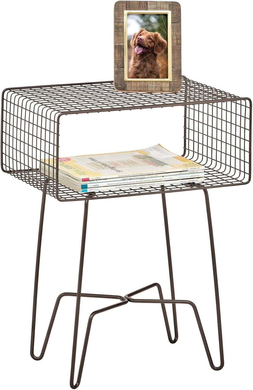 Light Pink 2-Tier Metal Side Table with Storage Shelf E125