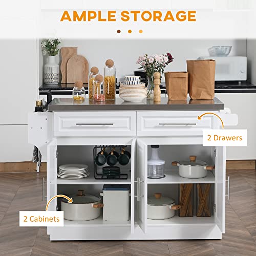 Black Rolling Kitchen Island Cart with Stainless Steel Top, 2 Drawers M273527