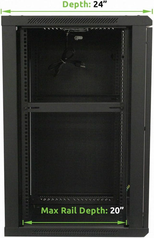 18U 19-Inch Wallmount Server Network Rack with Locking Glass Door Black G80992
