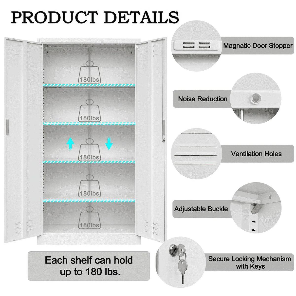 Lockable 72" Metal Storage Cabinet with Adjustable Shelves M2971