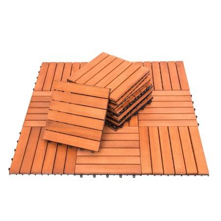 Eucalyptus 6-Slat Snapping Deck Tiles, Box of 10, Brown B9433