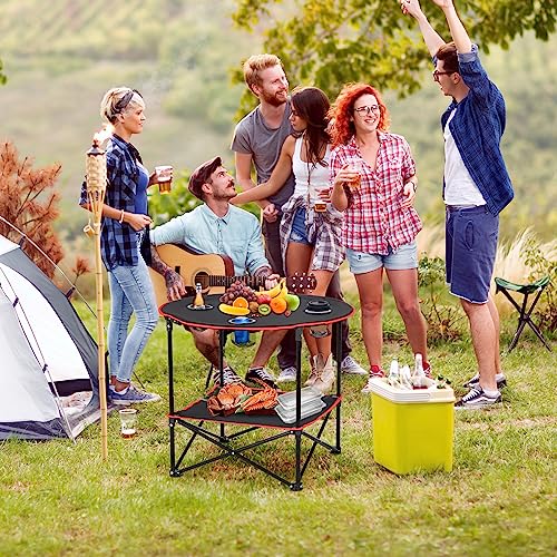 Portable Folding Camping Table with Storage Bag and 4 Cupholders, Black S8518