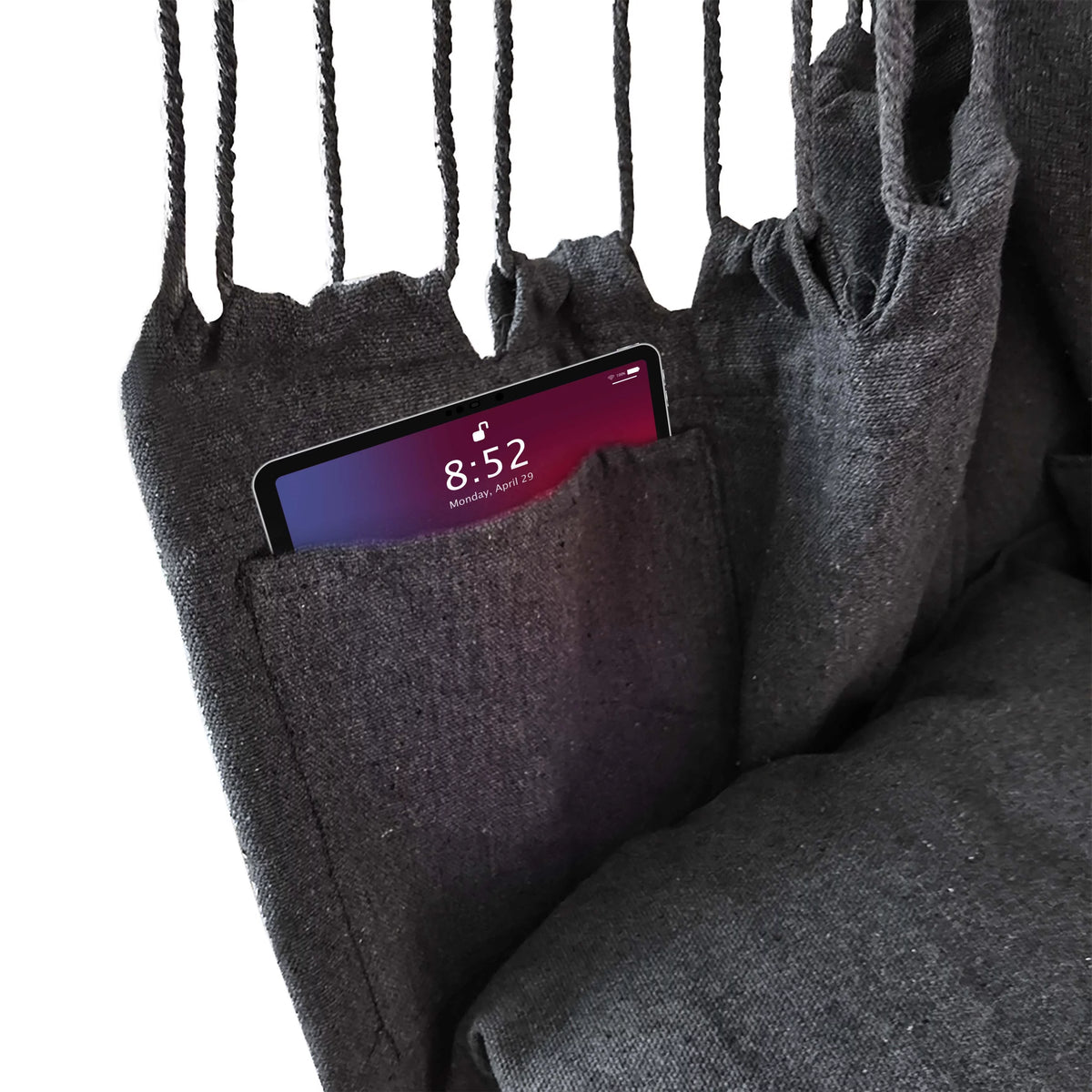 Gray Hammock Chair with Side Pocket and Wooden Spreader Bar F908528