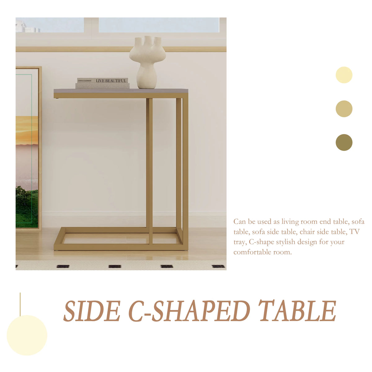 C Shaped Wood Side Table A529