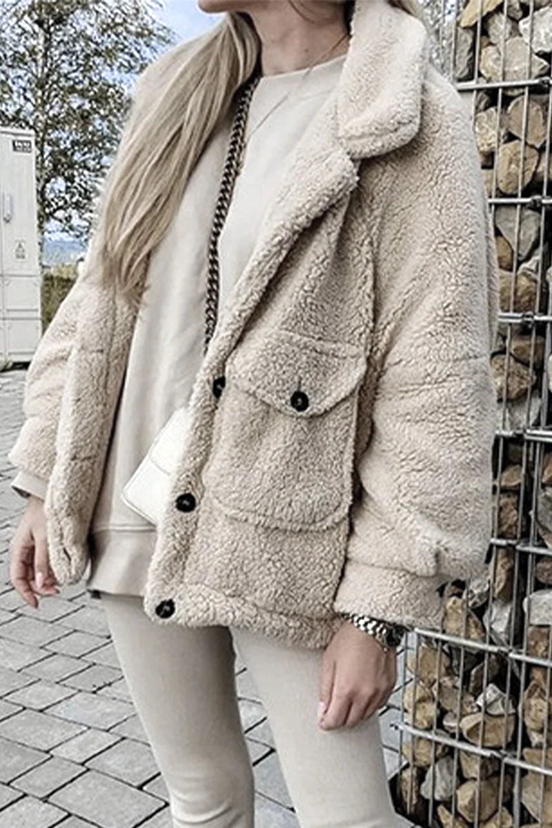 Solid Pocket Turndown Collar Outerwear X108