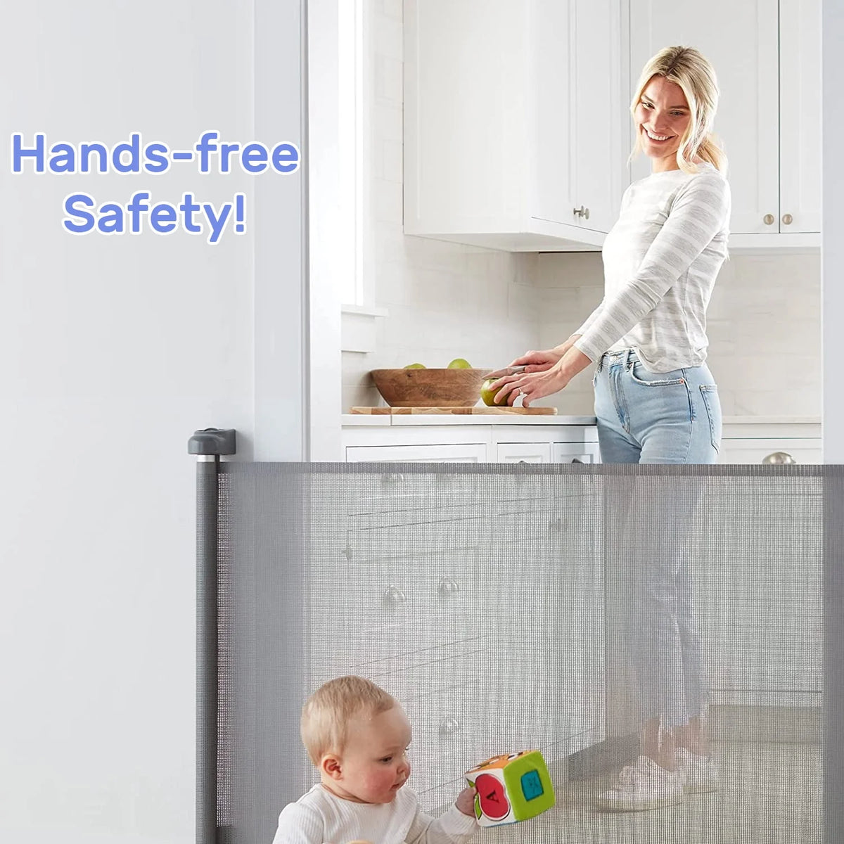 Black Retractable Mesh Pet Safety Gate J983