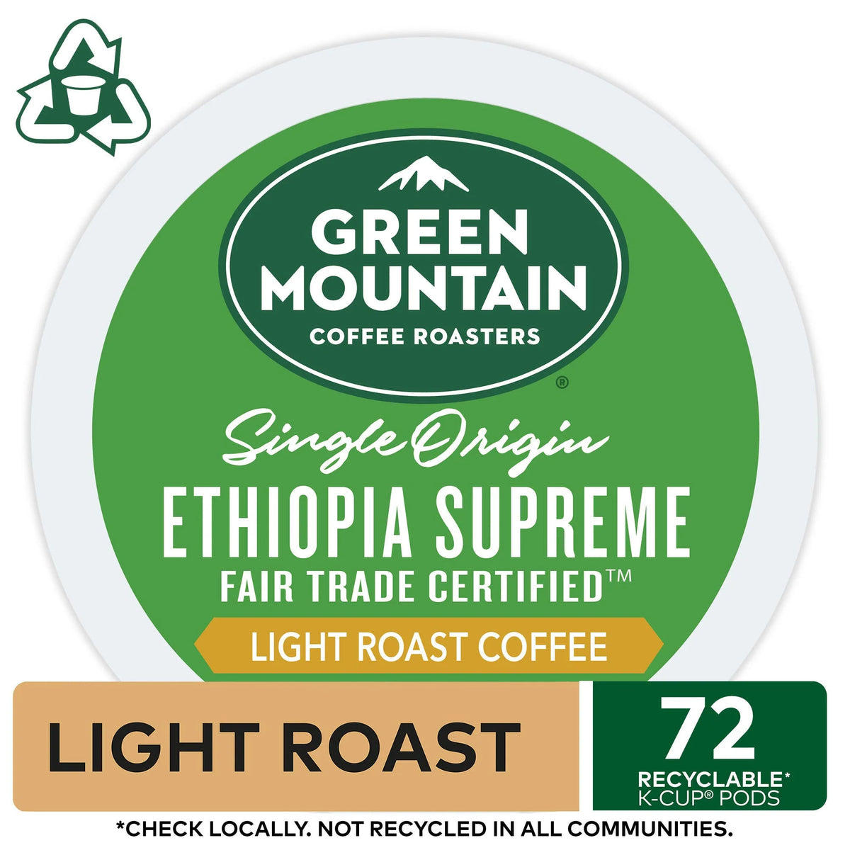 Ethiopia Supreme Light Roast Coffee K Cup Pods, 72 Count M49295