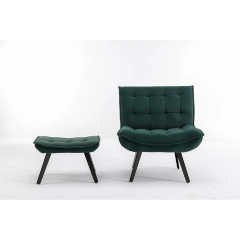 Dark Green Velvet Accent Chair with Ottoman I797