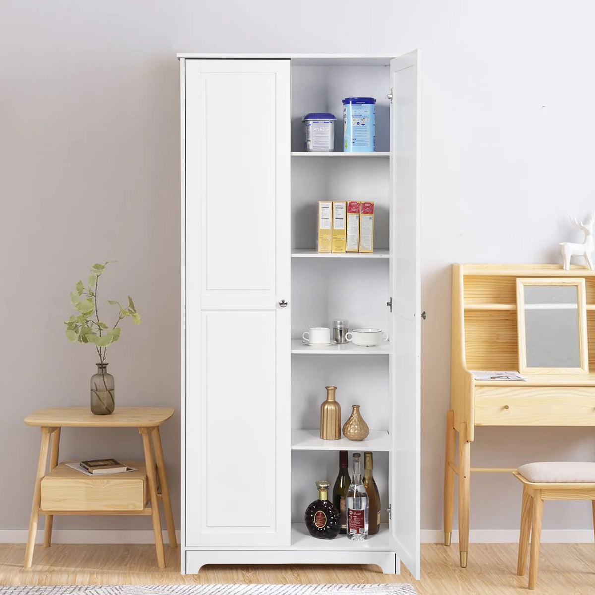 White 72" Wood Pantry Cabinet with 4 Adjustable Shelves G8561