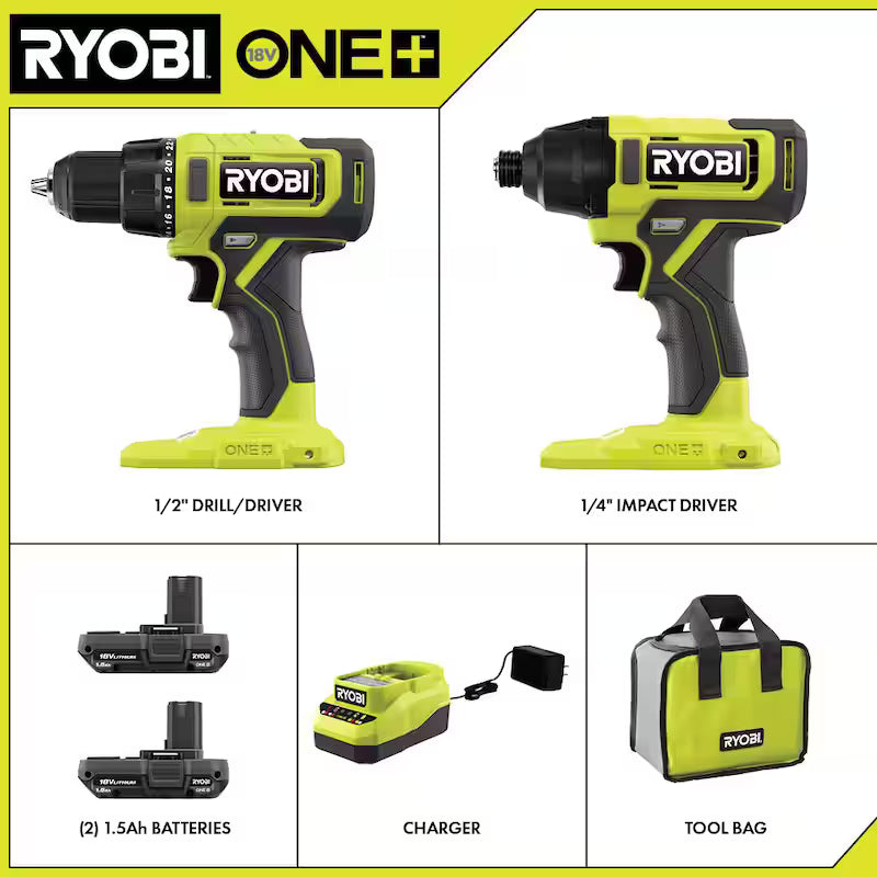 18V Cordless 2-Tool Combo Kit with Drill/Driver and Impact Driver T6398
