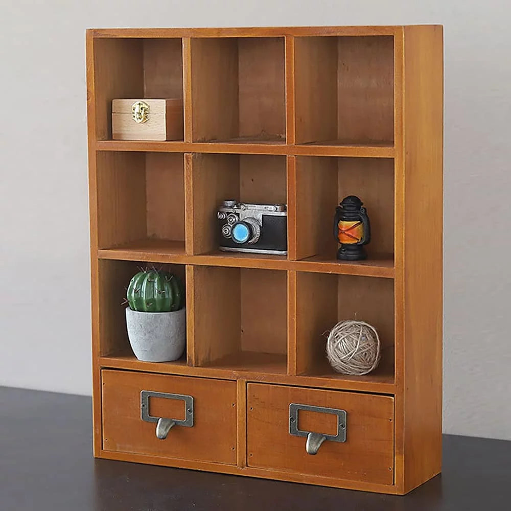 9 Cube Wooden Display Shelf Bookcase with 2 Drawers L4185