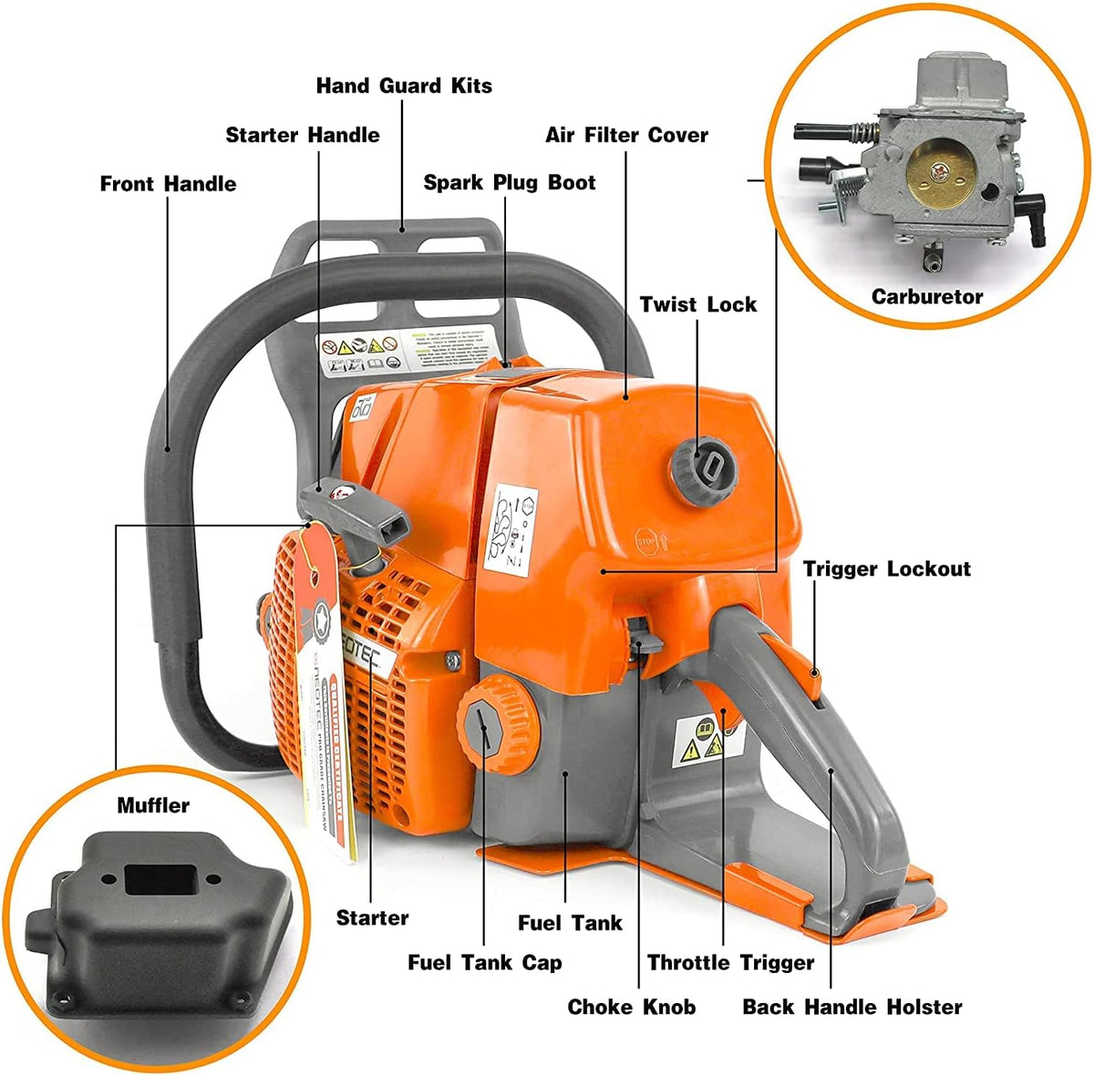 92cc Gas Chainsaw with 24 inch Bar and Chain N6044