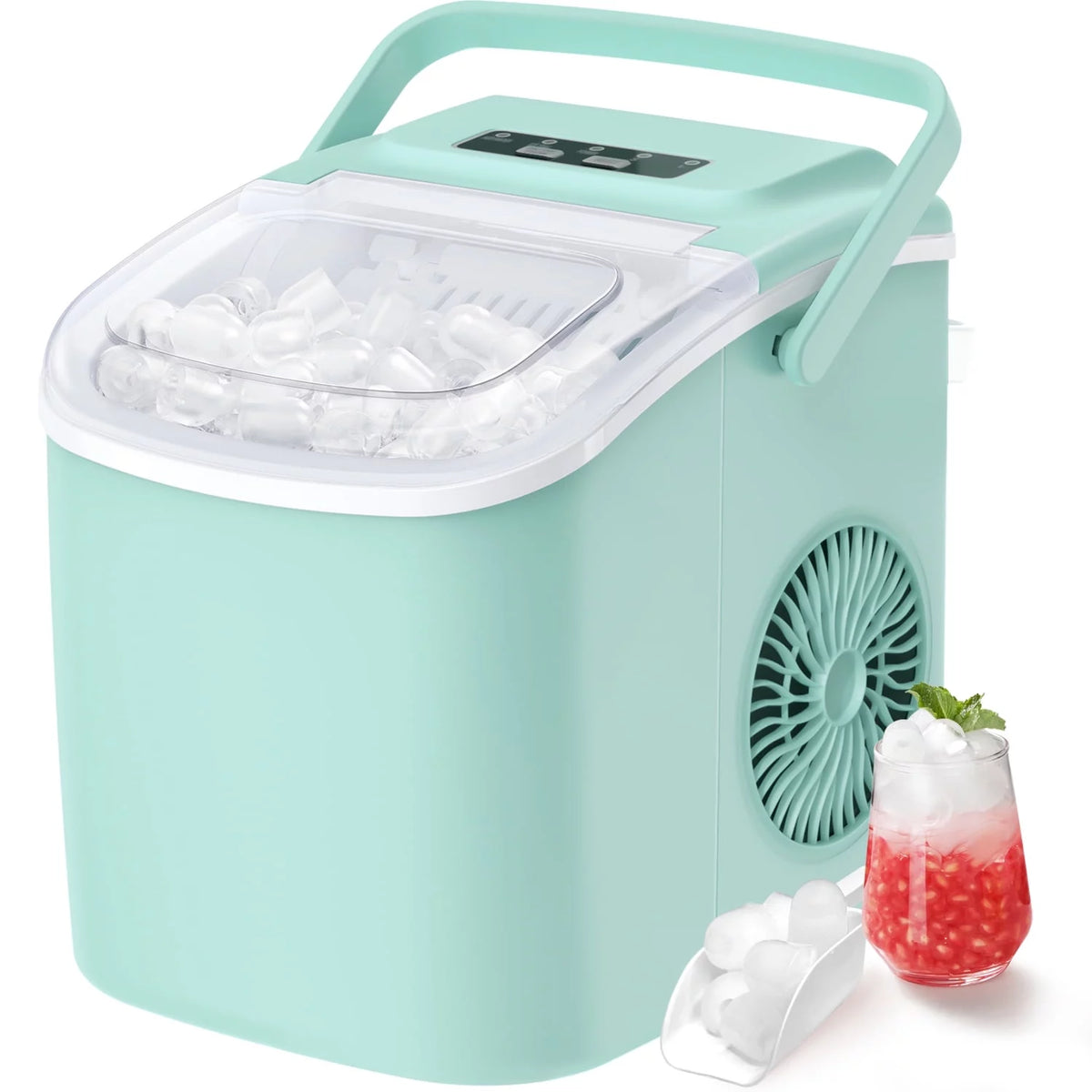 Green Countertop Ice Maker with Ice Scoop and Basket P2326