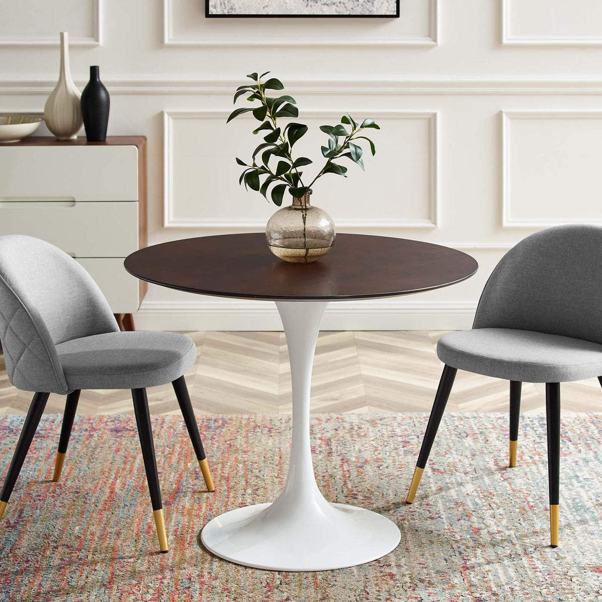 36 inch Round White Walnut Wood Dining Table T49579