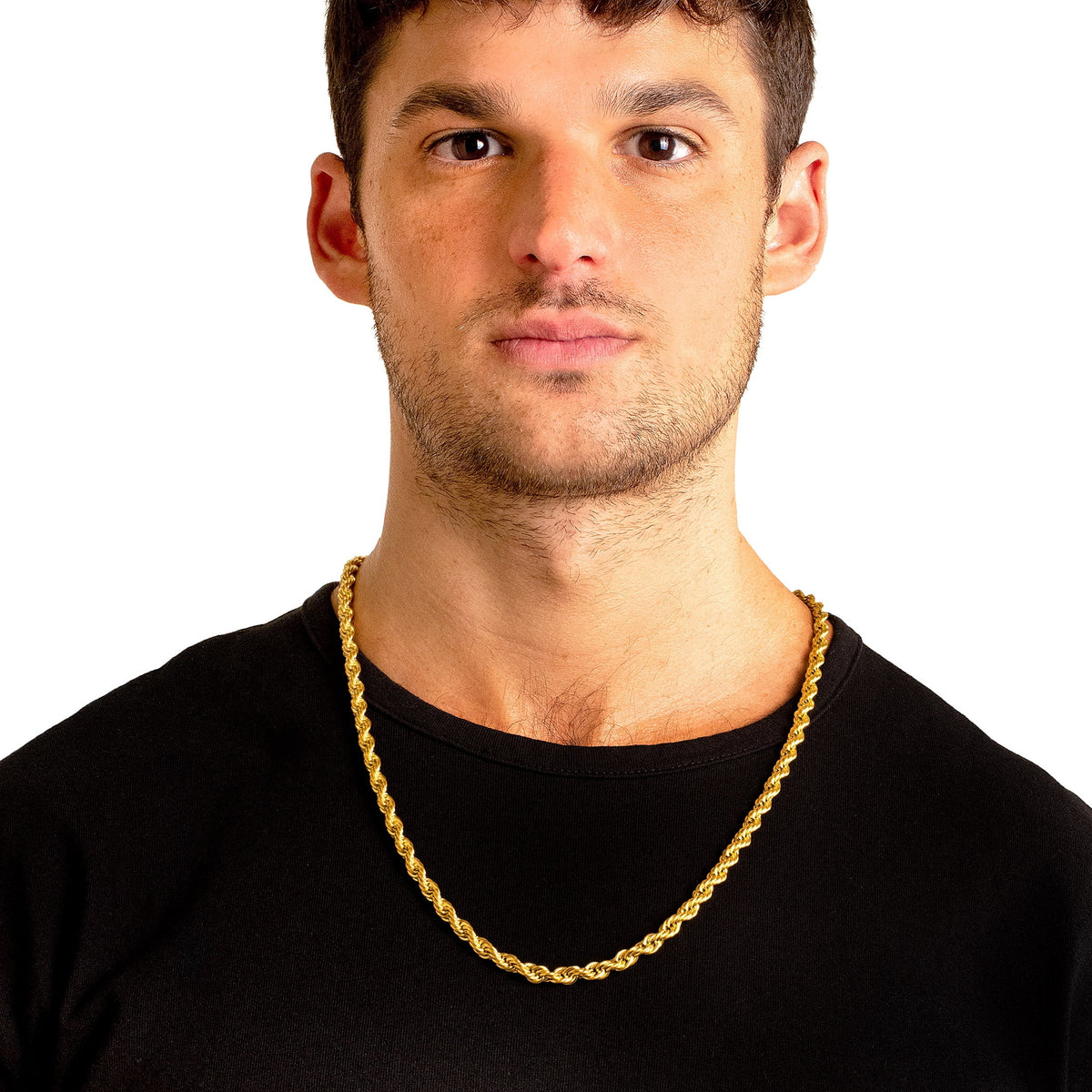 Gold Plated Stainless Steel Rope Chain Necklace 6mm 26" U95653