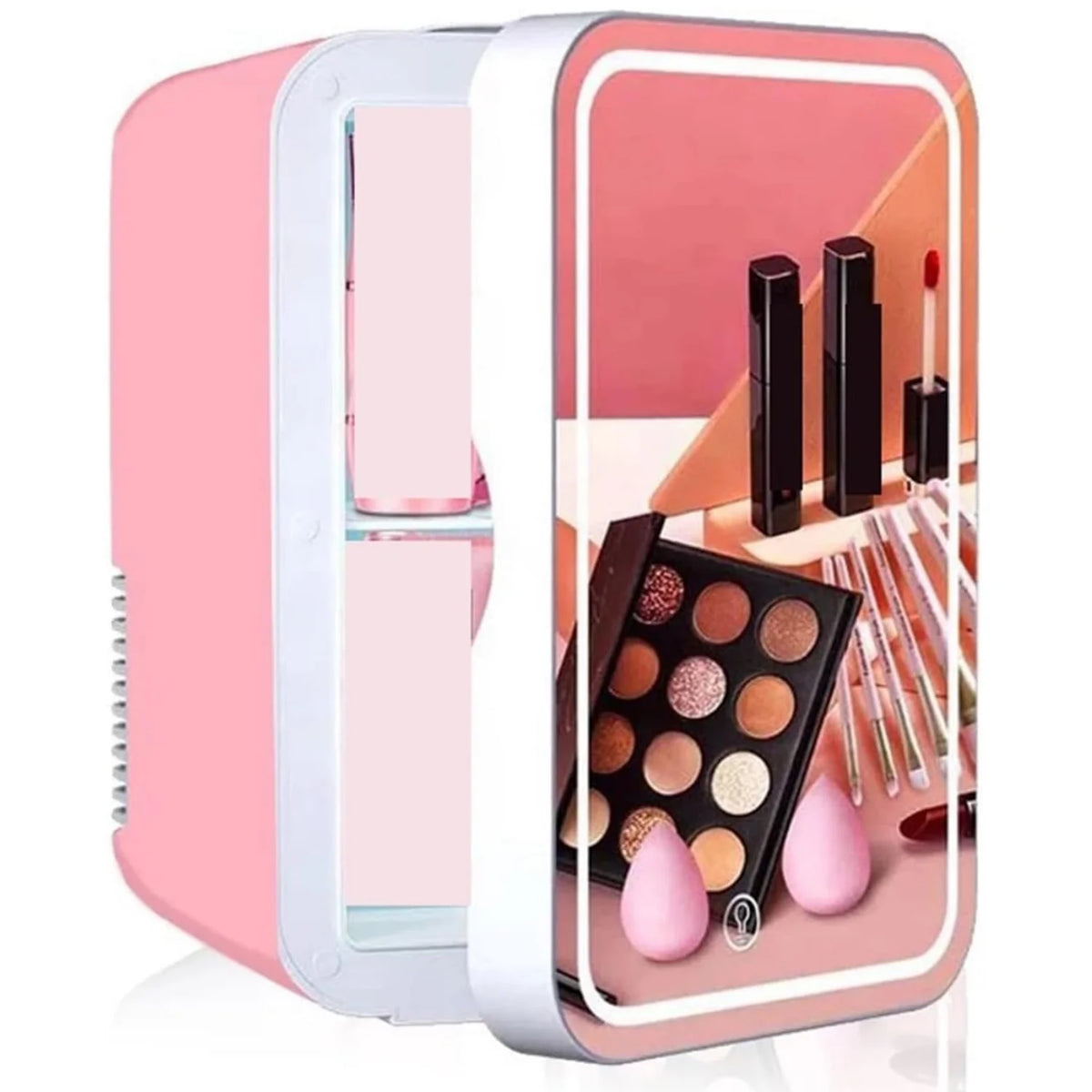 Pink Portable Makeup Skincare Fridge with LED Mirror A487