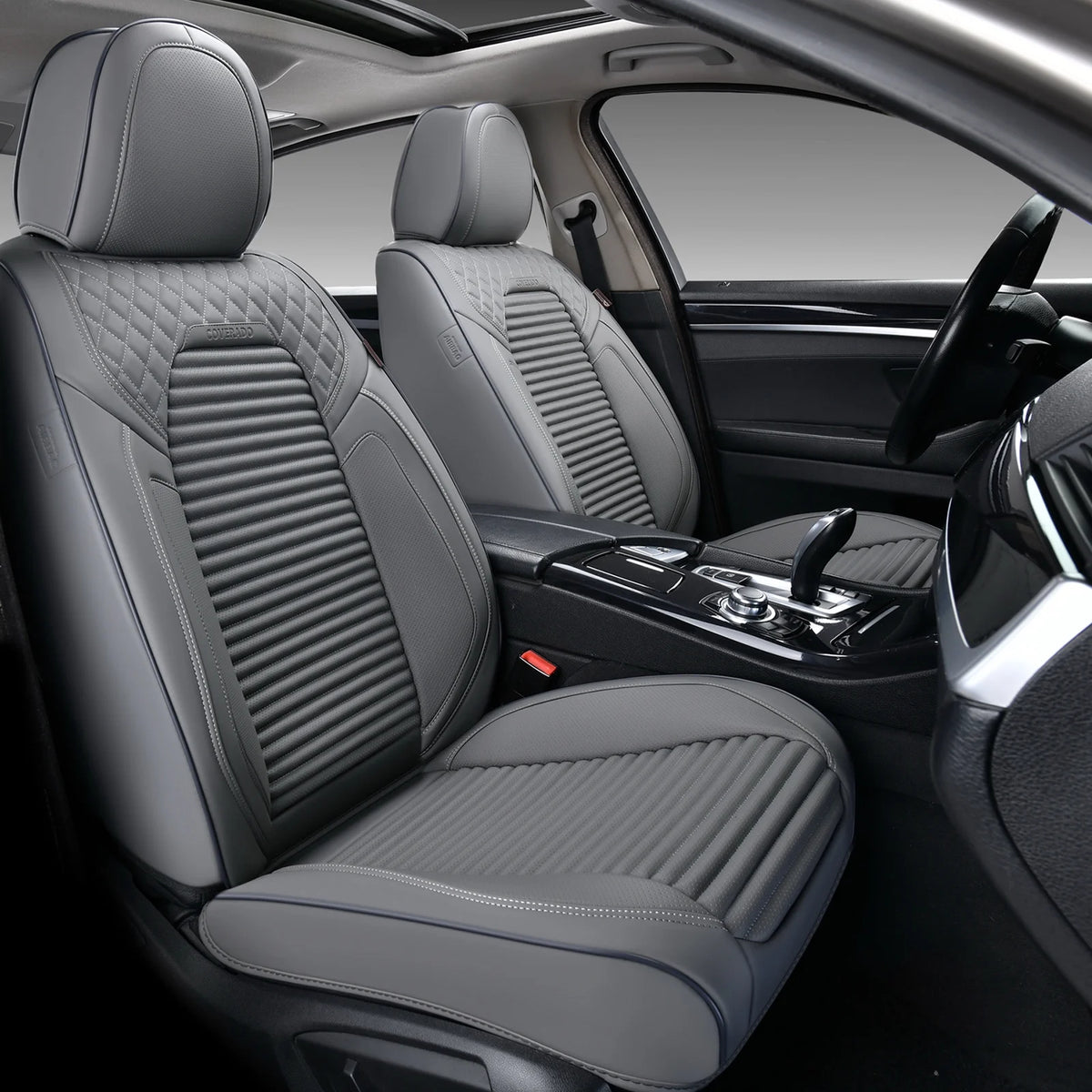 Gray Leather Car Seat Covers, 5 Seats Universal Seat Protectors L56462