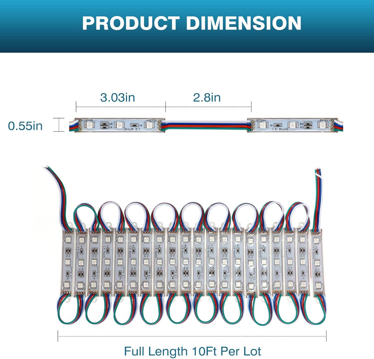 2 Packs 100ft 400 Pieces 3 LED SMD5050 Waterproof Window Strip Light E332