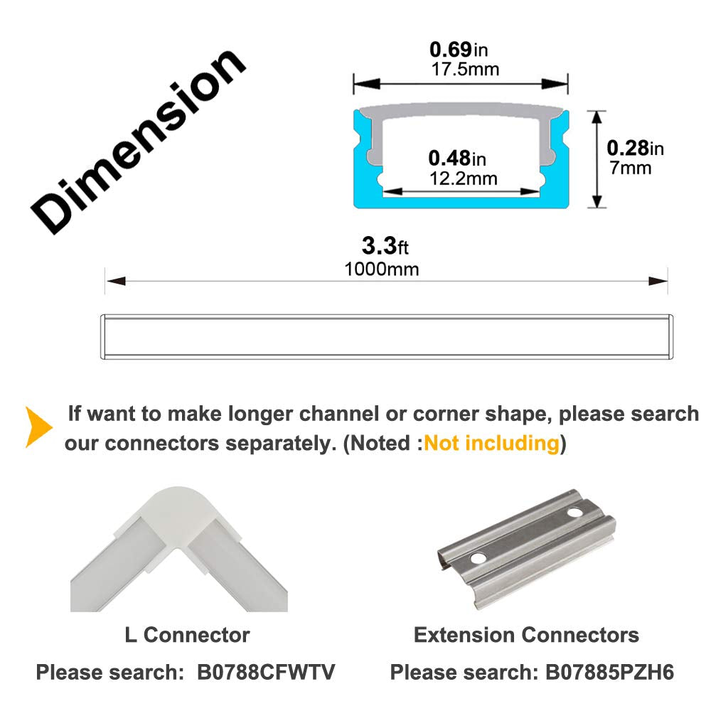 20-Pack 3.3ft U Shape LED Aluminum Channel System with Milky Cover, End Caps and Mounting Clips J7915