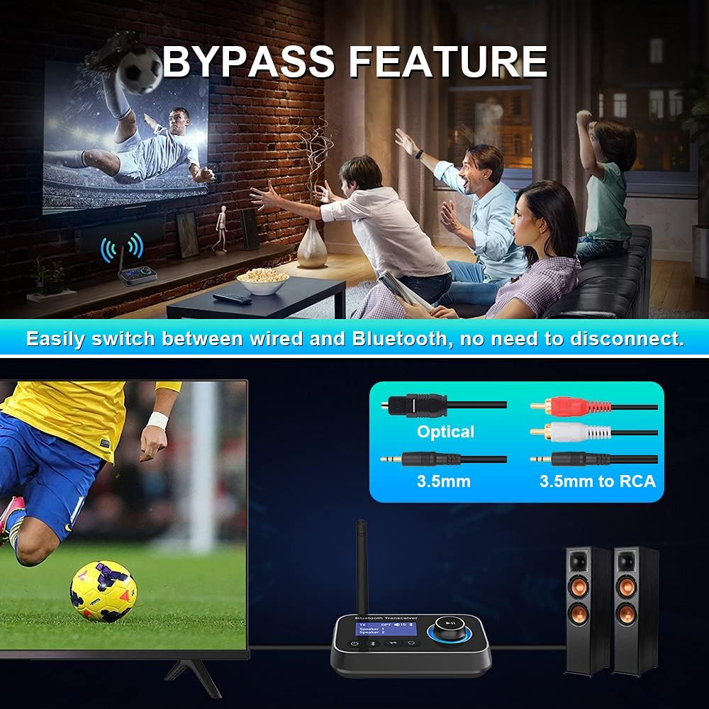Bluetooth 5.0 Transmitter Receiver, 3-in-1 Audio Adapter, Pack of 2 B61792