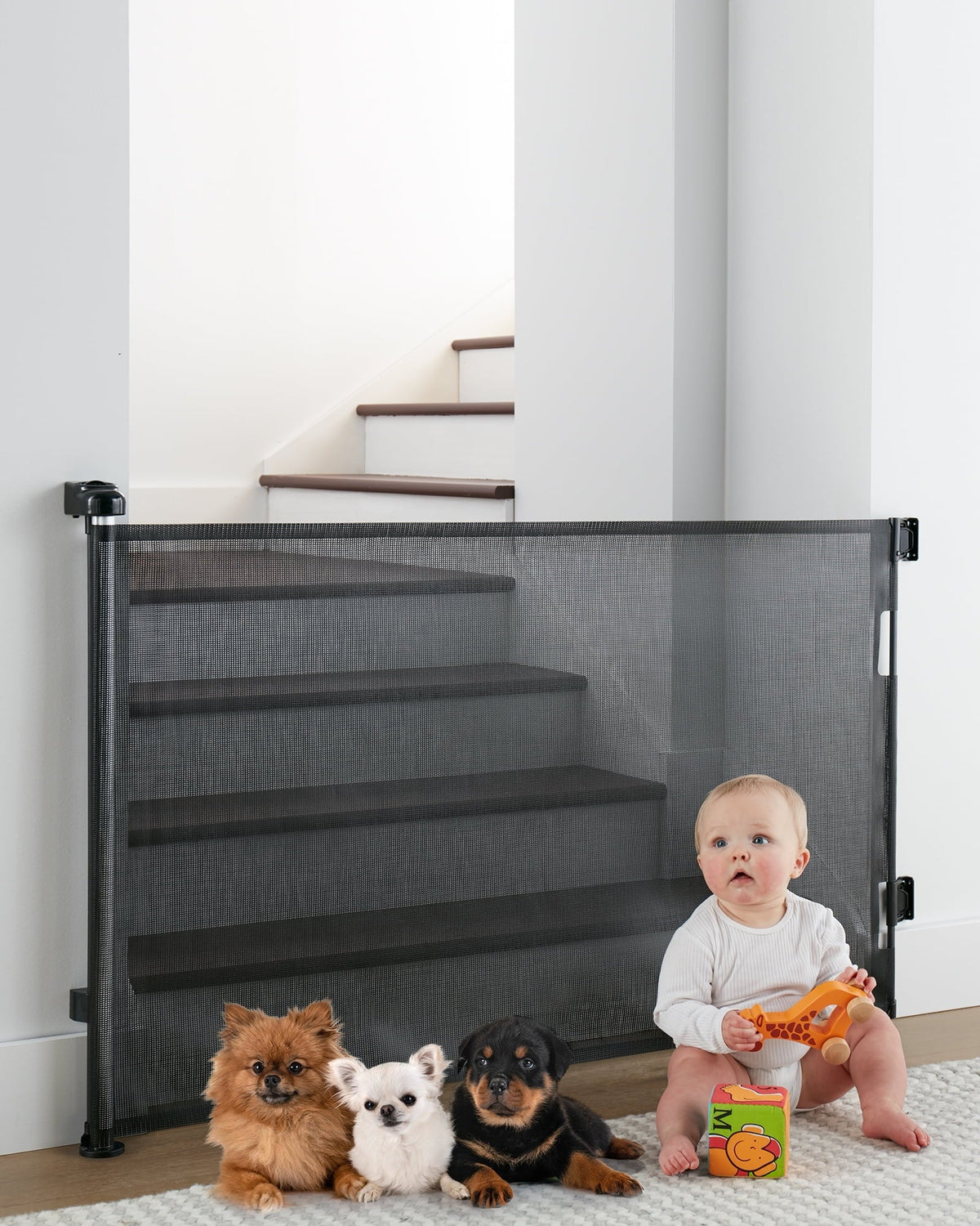 Black Retractable Mesh Pet Safety Gate J983