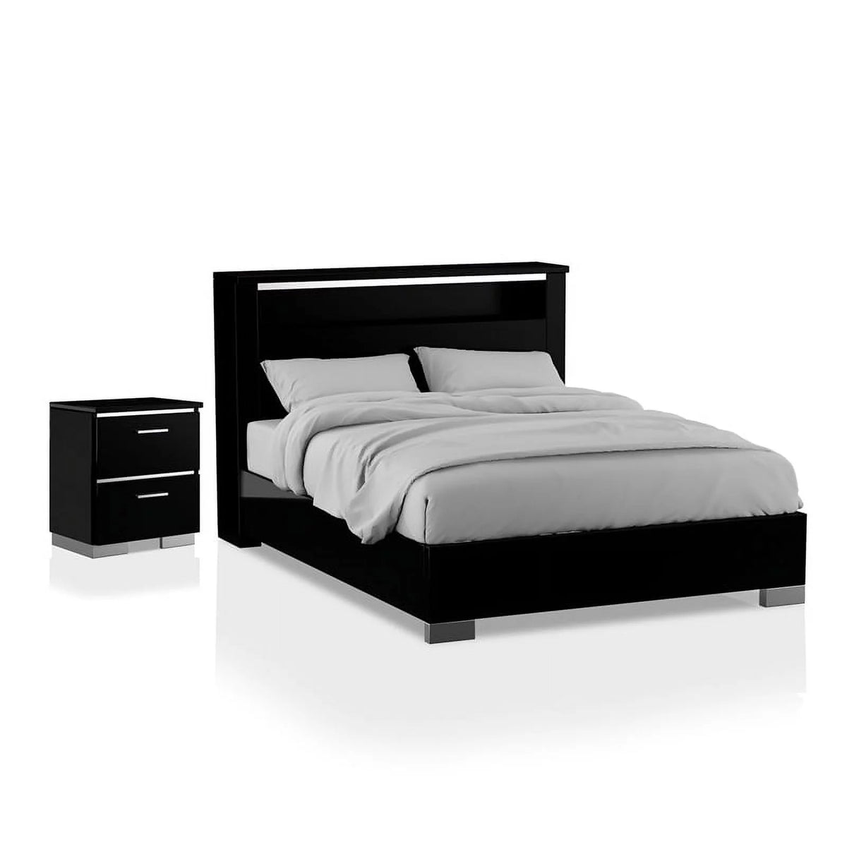 Black Wood Bedroom Set Cal King with Nightstand H471