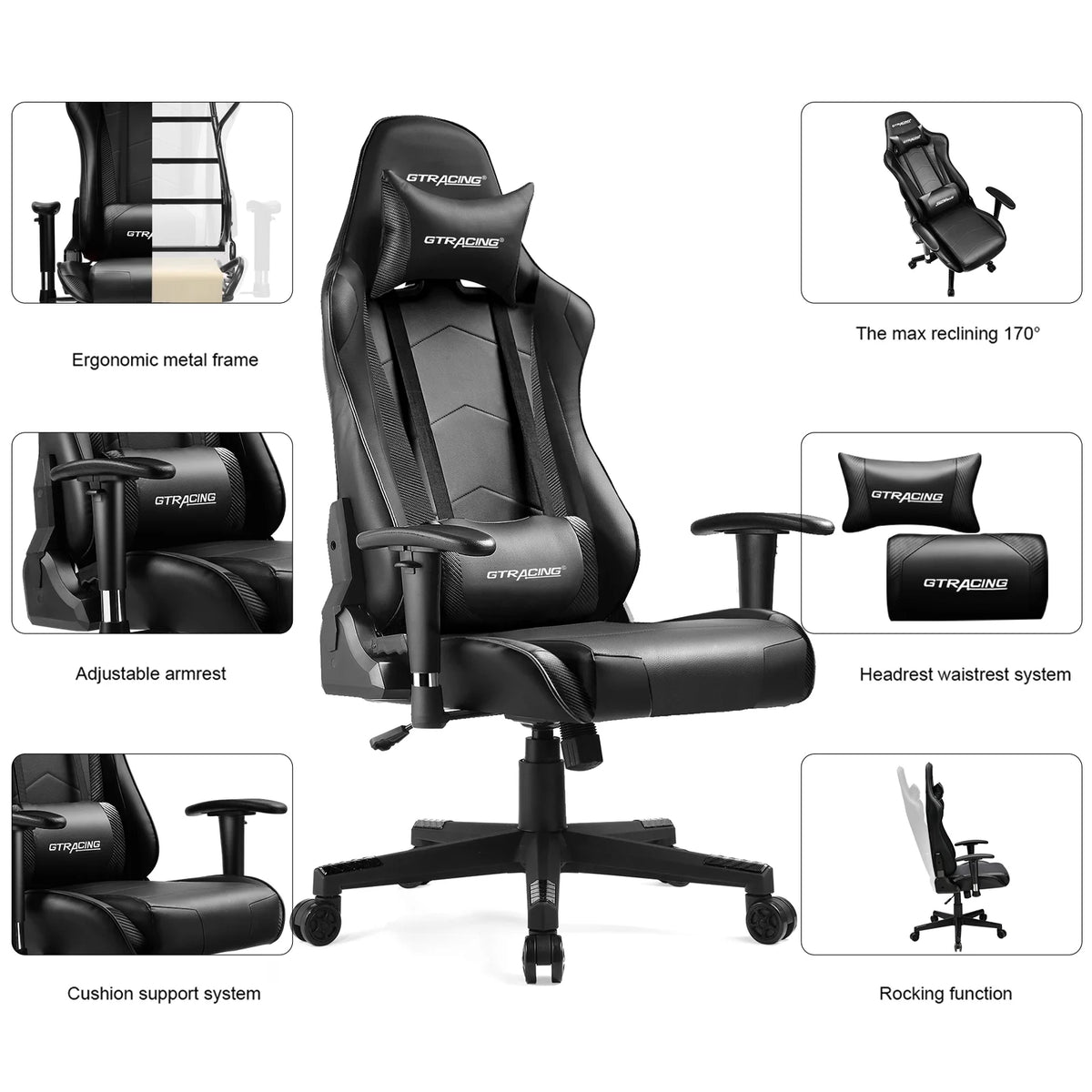 Black Ergonomic High Back Reclining Gaming Chair T643283