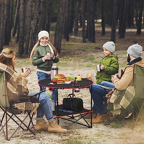 Portable Folding Camping Table with Storage Bag and 4 Cupholders, Black S8518