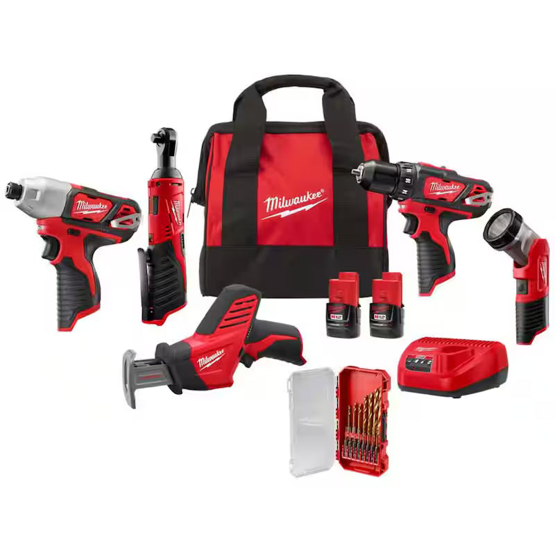 12V Cordless 5-Tool Combo Kit with 15-Piece Drill Bit Set U1015