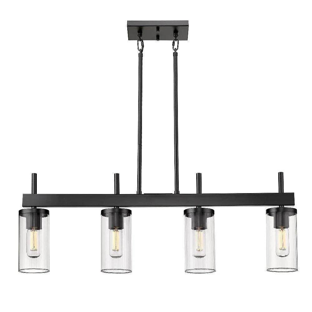 Pewter Linear Pendant with Ribbed Clear Glass N4395