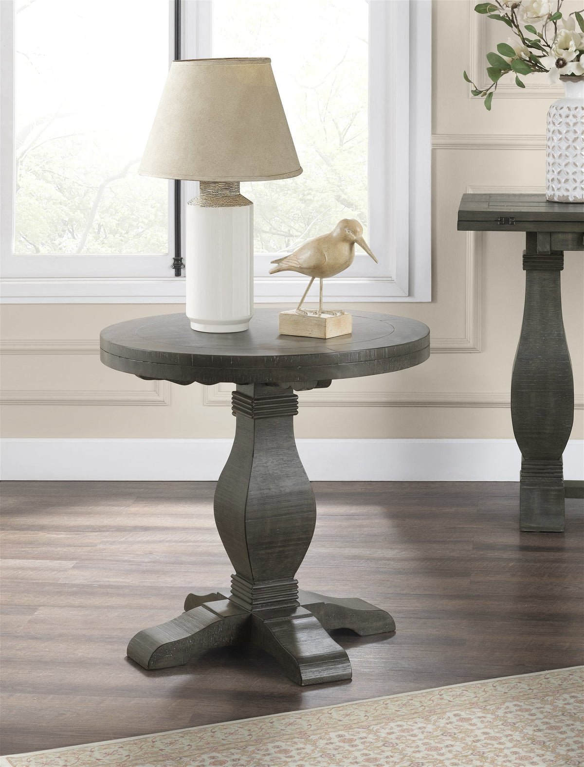 Solid Wood Round End Table Gray M839